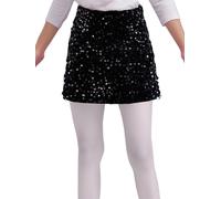 FEESHOW Jupes Short Intégrée Jupe Sequin pour Fille Enfant Jupe Paillettes Brillantes Spectacle De Scène pour Fête d'anniversaire Jupes De Danse Jazz 2-16 Ans B Noir 9-10 Ans