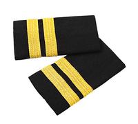 FEESHOW Paire de Galons pour épaulettes d'agents de sécurité de l'hôtel et de la communauté | Officier Pilote de Ligne | Co Pilote | Or Fond Marine noir&Or 1 Barre