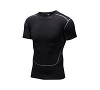 FEESHOW Rashguard Homme Surf Maillot de Bain T-Shirt Manche Courte Anti UV Séchage Rapide Tenue de Surf Plongée Natation Sport Slim Fit Corp Top Noir M