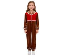 FEESHOW Tenue Noël Tenue Enfants Gingerbread Man Combinaison Gingerbread Homme Ensemble Capuche Couleur D'épeage Noël Halloween Carnaval Jeu Rôle 5-16 Ans Brun 9-10 ans