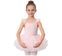 FEESHOW Tutu Ballet pour Filles Manches flottantes Paillettes Scintillantes Jupe De Tutu De Princesse Compétition Entraînement Cours de Danse Rose 2-3 Ans
