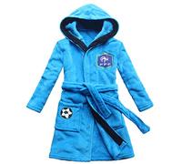 FEETOO] Equipe de Football Brodé Garçon Peignoir de Bain Robe de Nuit pour Enfants (8, Blue)