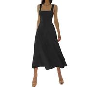FEETT 2023 New Women's Summer Sexy Thick Straps Midi Dress, Casual High Waist Slim Fit Sleeveless Dress (Black,S)