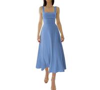 FEETT 2023 New Women's Summer Sexy Thick Straps Midi Dress, Casual High Waist Slim Fit Sleeveless Dress (Blue,S)
