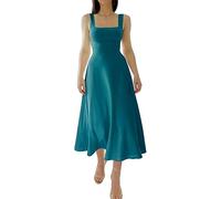 FEETT 2023 New Women's Summer Sexy Thick Straps Midi Dress, Casual High Waist Slim Fit Sleeveless Dress (Dark Blue,M)