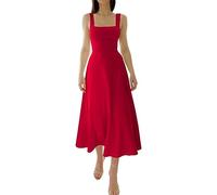 FEETT 2023 New Women's Summer Sexy Thick Straps Midi Dress, Casual High Waist Slim Fit Sleeveless Dress (Red01,L)