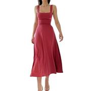FEETT 2023 New Women's Summer Sexy Thick Straps Midi Dress, Casual High Waist Slim Fit Sleeveless Dress (Red03,S)
