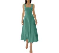 FEETT 2023 New Women's Summer Sexy Thick Straps Midi Dress, Casual High Waist Slim Fit Sleeveless Dress (Green,L)