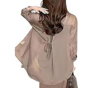 FEETT Women's Sun Blocking Shirts,Summer Sun Protection Lightweight Chiffon Blouse,Cooling UPF 50+ UV Shirts for Women (Khaki,3XL)