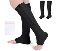 Fefod Chaussette de Contention, 2 paires 15-20mmhg Chaussettes de Compression Avec éclair Indiqué, Medicale Soutien Graduel Bas De Compression, Homme Femme, pour Voyages Jambes Enflées Course Vols