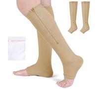 Fefod Chaussette de Contention, 2 paires 15-20mmhg Chaussettes de Compression Avec éclair Indiqué, Medicale Soutien Graduel Bas De Compression, Homme Femme, pour Voyages Jambes Enflées Course Vols