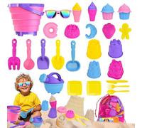 Fegalop Kit de Jeux de Plage 31 pièces de Jouets de Sable pour Les Enfants,avec Seau Pliable, Voyage Jouets de moules,avec Pelle de Sable Seau Sac Filet,de Plage pour Fille garçon