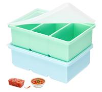 Fegat Lot de 2 Bacs de Congélation en Silicone 3x220ml avec Couvercles - Moule Portion Soupe, Bouillon, Sauce, Purée Bébé - Empilable, Sans BPA, Démoulage Facile, Meal Prep, Batch Cooking (Bleu+Vert)
