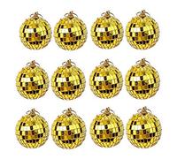 Fegtrtyoa 12 Pièces Miroir Disco Boule à Suspendre Décoration de, Accessoires de Scène (2 Pouces, Or)