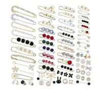 Fegtrtyoa 70 Pièces Broche en Perles, Tendeur de Taille de Pantalon, Épingle de Sûreté, Broches Doubles en Fausses Perles pour Femmes et Filles, Boutons de Dissimulation à la Mode