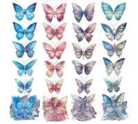 Fegtrtyoa Autocollants Papillon Holographiques en Vrac - 160 Pièces de Paillettes de Cristal Transparentes, Contour en Feuille D'Or 3D pour L'Artisanat