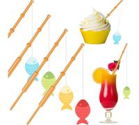 Fegtrtyoa Décorations de Cannes à Pêche, Mini Cannes à Pêche, 36 Pics à Cupcakes Petits Pêcheurs pour Une Fête d'anniversaire Tropicale