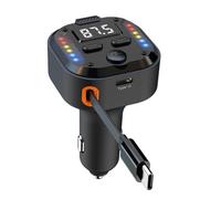 Fegtrtyoa Émetteur FM Bluetooth 5.3 avec Câble Rétractable Dual Type-C PD30W et QC3.0 de Charge pour Téléphones Mains