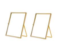 Fegtrtyoa Ensemble de 2 Cadres Flottants en Or, Cadeau Cadres Photo en Métal Verre, pour Affichage sur Table Verticalement, Facile à Installer Facile à Utiliser.