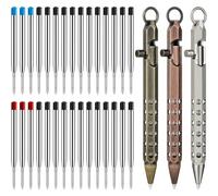 Fegtrtyoa Ensemble de Stylos de Poche, 3 Pièces, Action à Boulon Hexagonal en Laiton avec 30 Recharges à Bille C