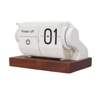 Fegtrtyoa Horloge Flip Vintage avec Base en Bois, Horloge Mécanique à Piles, Horloge à Rotation Automatique des Pages pour Salon et Bureau, Blanche.