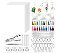Fegtrtyoa Kit de 242 Porte-Clés Thermorétractables - Feuilles de Plastique Rétractables, 20 Feuilles de Film Rétractable + Outils, Kit de Thermorétraction pour Porte-Clés.