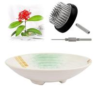Fegtrtyoa Kit de Vase Japonais 1,57 Pouces, en Céramique en Forme de Grenouille à Fleurs pour Fournitures de Composition Florale avec Outil Fixe de Base pour Fleurs A