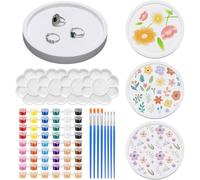 Fegtrtyoa Lot de 4 Porte-Bagues Ronds en Céramique à Faire Soi-Même pour Adultes, Prêts à Peindre, avec Palette de Pinceaux