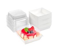 Fegtrtyoa Lot de 50 Petites Boîtes à Charcuterie avec Couvercles Transparents, Contenants Alimentaires Jetables à Emporter pour, Parts de Gâteau, Mini-Gâteaux, Chocolat et Fraises