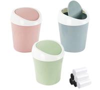Fegtrtyoa Mini Swing Couvercle de Bureau Poubelle Can Bleu + Green + Pink, Plastic 3 Couleurs