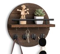 Fegtrtyoa Porte-Clés Mural en Bois avec Étagère, Crochet Décoratif pour Clés et Rangement, Marron