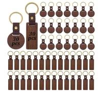 Fegtrtyoa Porte-Clés Vierges 60 PCS en Bois de Noyer pour Projets de Bricolage, Gravure et Cadeaux Personnalisés.
