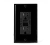 Fegtrtyoa Prise GFCI 15 A, Prise Électrique GFI Auto-Test, Prise GFCI Inviolable avec Plaque Murale Noire