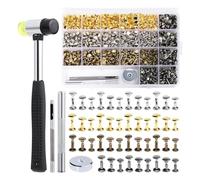 Fegtrtyoa Rivets en Cuir, 600 Pièces Rivets Multicolores à Double Capuchon, Kit de Rivets en Cuir avec Poinçon Creux, Outil de Perforation et Marteau en Caoutchouc