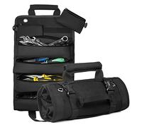 Fegtrtyoa Sac à Outils Enroulable, Organiseur D'Outils à Roulettes avec 3 Pochettes DéTachables, Pochette à Outils pour MéCanicien/éLectricien/Moto