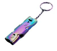 Fegtrtyoa Sifflet d'urgence Double Tube en Acier Inoxydable, Porte-Clés SOS, Sauvetage, pour L'Extérieur, pour la Survie, la Randonnée, Le Camping, Couleur