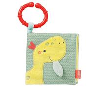 Fehn Livre d'images Happy Dino - Livre tactile pour bébé en tissu avec des motifs d'animaux - Jouet à suspendre pour poussette et siège bébé - Livre crépitant pour bébés et enfants à partir de 0+ mois