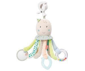 Fehn activité poulpe - Jouet d'éveil moteur à suspendre pour poussette, lit bébé et siège auto - pour mordre, saisir et faire du bruit - pour bébés et enfants dès la naissance
