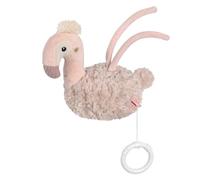 Fehn Boîte à musique flamant rose - Doudou & Aide au sommeil : boîte à musique à remonter avec mélodie douce « Weißt du wieviel Sternlein stehen » calme en toute situation - pour bébés et tout-petits
