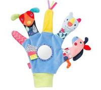 Fehn Gant de jeu Color Friends - Marionnettes à doigts chien, chat et cheval - Jouets sonores pour bébés dès 0+ mois - Gant de poupée avec hochet