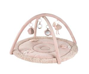 Fehn Couverture d'activités 3D Arche de jeu flamant rose - Couverture d'éveil avec 5 jouets amovibles à attraper - pour bébés et enfants à partir de 0+ mois - Tapis d'éveil comme cadeau de naissance