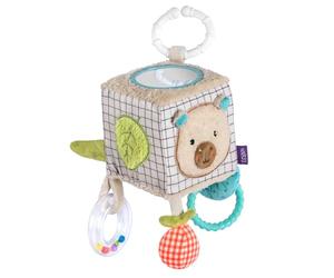 Fehn Cube d'activités Capybara Clara - Jouet Moteur pour bébé | Avec éléments de préhension et anneau C pour suspendre, 10 x 10 cm, dès 0 mois