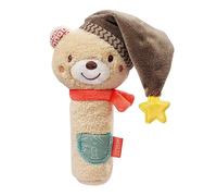 Fehn Hochet Bâton Ours - Ours en Peluche avec Hochet et Pouet-Pouet -Pour Bébés et Tout-Petits dès 0 Mois