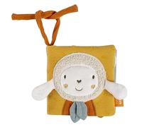 Fehn livre tactile mouton NATUR - Livre pour poussette en tissu - avec couineur, papier bruissant, miroir et cordons de fixation - Livre en tissu pour bébés et enfants en bas âge dès la naissance