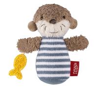 Fehn Mini-Rappeur loutre - Mini hochet pour hocher, toucher, jouer avec un animal en tissu doux et moelleux - un compagnon fidèle pour les bébés et les jeunes enfants à partir de 0+ mois