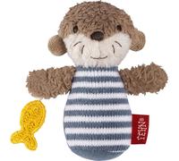 Fehn Mini-Rappeur Otter - Mini hochet pour hocher, toucher, jouer avec un animal en tissu doux et moelleux - un compagnon fidèle pour les bébés et les jeunes enfants à partir de 0+ mois