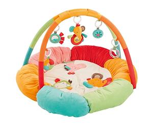 Fehn Nid d'activités 3-D Arche de jeu Safari - Couverture d'éveil ronde avec 5 jouets amovibles - pour bébés et enfants dès 0+ mois