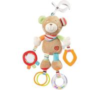Fehn Teddy 091878 Peluche d'Éveil Nounours Jouet de Développement Moteur à Suspendre avec Miroir et Anneaux à Mordre et à Saisir, Émettant Des Sons pour Bébés et Jeunes Enfants à Partir de 0 Mois