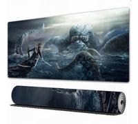 FEHWI Grand Tapis de Souris de Jeu avec Bords surpiqués et Dos antidérapant,sous-Main pour Clavier et Souris,Thème de Bateau de mer de Poulpe de Pirate génial et Cool,90×40 cm