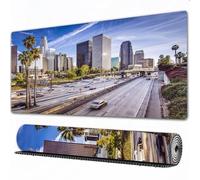 FEHWI Grand Tapis de Souris de Jeu avec Bords surpiqués et Dos antidérapant,sous-Main pour Clavier et Souris,Los Angeles Photo 4K UHD,90×40 cm
